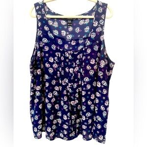 Torrid Blue Sleeveless Tank Top Skull Print Punk Biker Sz 3X